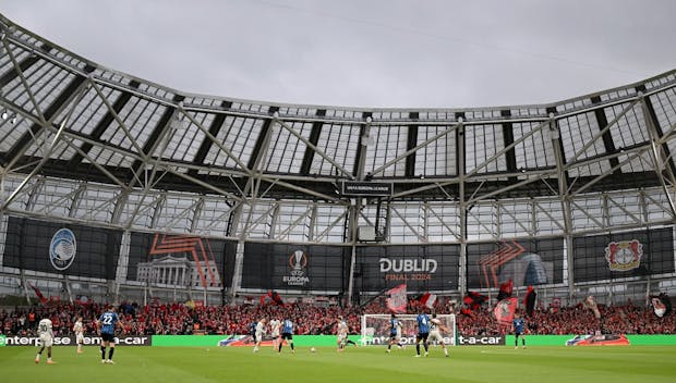DUBLIN, IRELAND - MAY 22: A general view of play during the UEFA Europa League 2023/24 final match between Atalanta BC and Bayer 04 Leverkusen at Dublin Arena on May 22, 2024 in Dublin, Ireland. (Photo by Michael Regan/Getty Images)