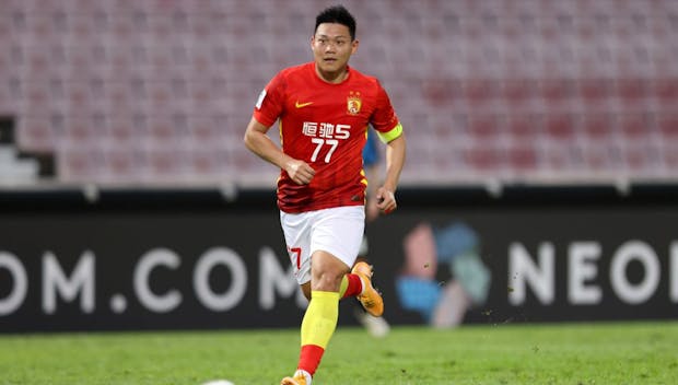 JOHOR BAHRU, MALAYSIA - APRIL 18: Ye Guochen of Guangzhou FC in action during the AFC Champions League Group I match between Guangzhou v Kawasaki Frontale at Tan Sri Dato' Haji Hassan Yunos Stadium on April 18, 2022 in Johor Bahru, Malaysia. (Photo by Annice Lyn/Getty Images)
