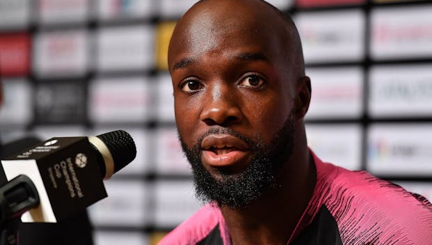SINGAPORE - JULY 27: Lassana Diarra #19 of Paris Saint-Germain speaks during pre match press conference ahead of the International Champions Cup 2018 match between Arsenal v Paris Saint Germain on July 27, 2018 in Singapore. (Photo by Thananuwat Srirasant/Getty Images for ICC)
