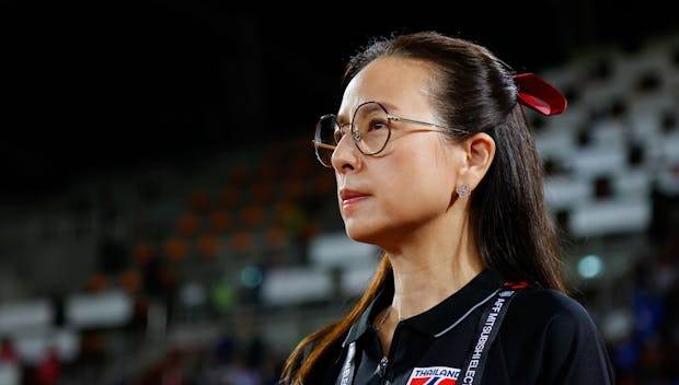 PATHUM THANI, THAILAND - JANUARY 10: Thailand general manager, Nualphan Lamsam in action prior to the AFF Mitsubishi Electric Cup semi final second leg match between Thailand and Malaysia at Thammasat Stadium on January 10, 2023 in Pathum Thani, Thailand. (Photo by